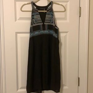 Black embroidered v neck dress